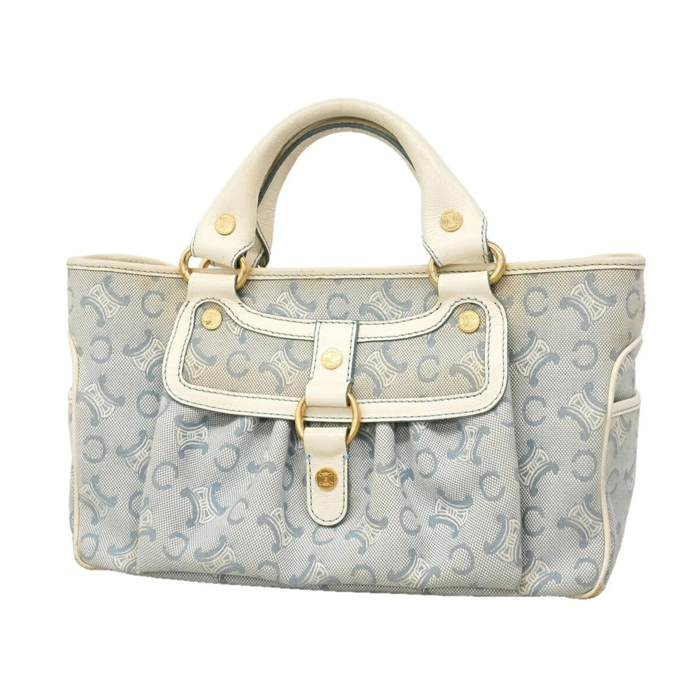 Celine Boogie Bag Canvas Handbag, Ivory/Light Blue, Women's, P3583826